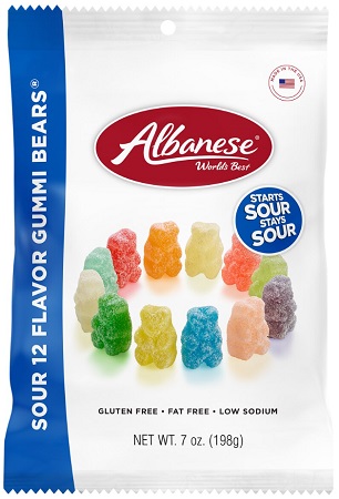 ALBANESE SOUR 12 FLAVOR GUMMI BEARS PEG 7OZ