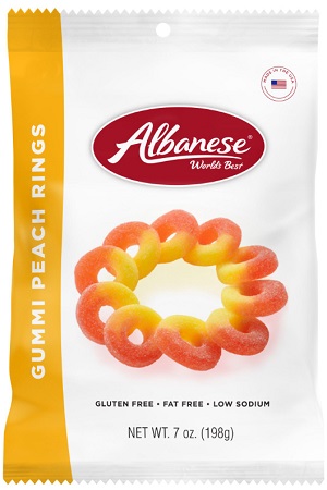 ALBANESE GUMMI PEACH RINGS PEG 7OZ
