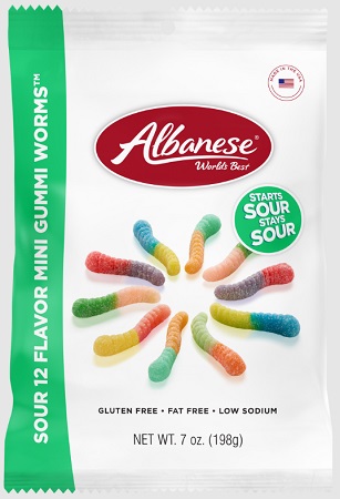 ALBANESE SOUR 12 FLAVOR MINI GUMMI WORMS PEG 7OZ