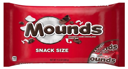 SNACK SIZE MOUNDS -11.3OZ (216 PIECES PER CASE)**AVAILABLE BY SPECIAL ORDER AND EMAIL ONLY, ALLOW 21 DAYS LEADTIME