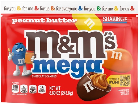 M&M MEGA PEANUT BUTTER POUCH 8.6OZ**AVAILABLE BY SPECIAL ORDER AND EMAIL ONLY, ALLOW 14 DAYS LEADTIME**