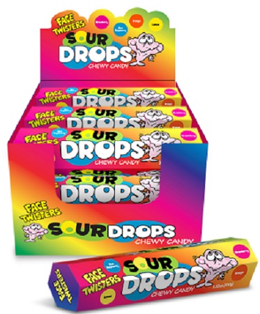FACE TWISTERS SOUR DROPS CHEWY CANDY 12CT