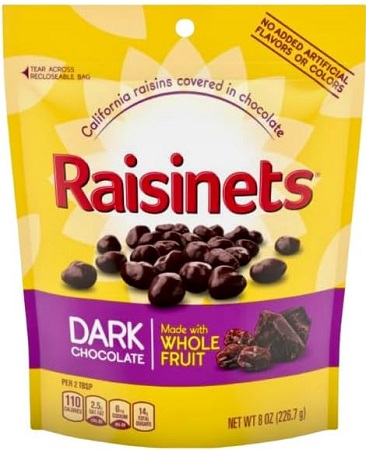 RAISINETS DARK CHOC. BAG 8OZ**AVAILABLE BY SPECIAL ORDER AND EMAIL ONLY, ALLOW 21 DAYS LEADTIME
