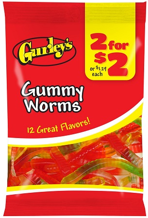 GURLEY'S 2/$2 GUMMY WORMS 2.5OZ