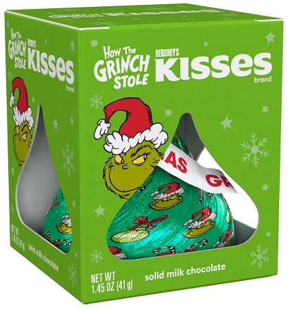 HERSHEY'S KISS GRINCH SOLID MILK CHOC. 1.45OZ 4/6CT**LIMITED EDITION AVAILABLE 8/22/2025 - PREBOOK NOW - BY SPECIAL ORDER ONLY**