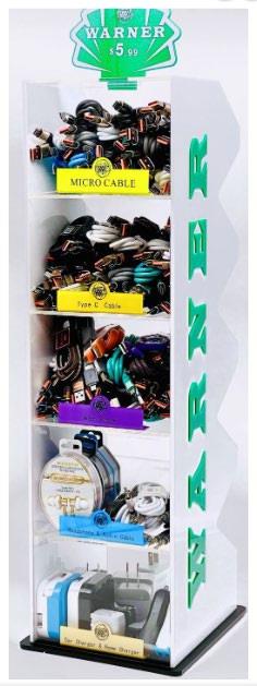 WARNER ASST. DISPLAY (LOOSE) 100CT(10UN CAR CHARGER, 10UN HOME CHARGER, 30UN IPHONE, 20UN MICRO, 5UN AUX, 20UN TYPE-C, 5UN HEADPHONE)