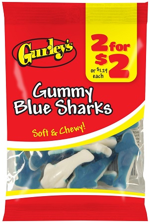 GURLEY'S 2/$2 GUMMY BLUE SHARKS 2.25OZ