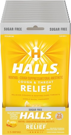 HALLS BAG SUGAR-FREE HONEY LEMON 12CT 25PC.**available by special order and email only, allow 21 days leadtime**--*$3.00 off per box*
