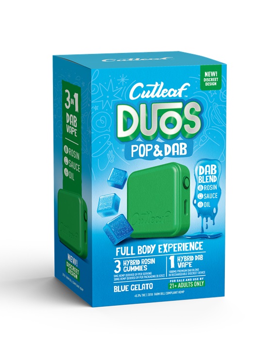 CUTLEAF DUOS POP&DAB -BLUE GELATO** THREE GUMMIES + ONE DAB VAPE **