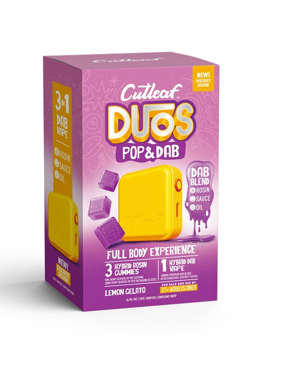 CUTLEAF DUOS POP&DAB - LEMON GELATO** THREE GUMMIES + ONE DAB VAPE **