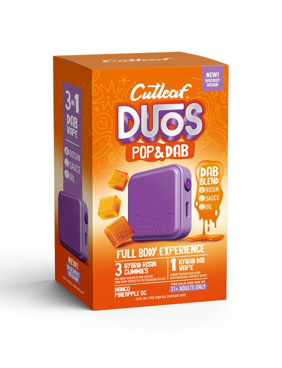 CUTLEAF DUOS POP&DAB - MANGO PINEAPPLE** THREE GUMMIES + ONE DAB VAPE **