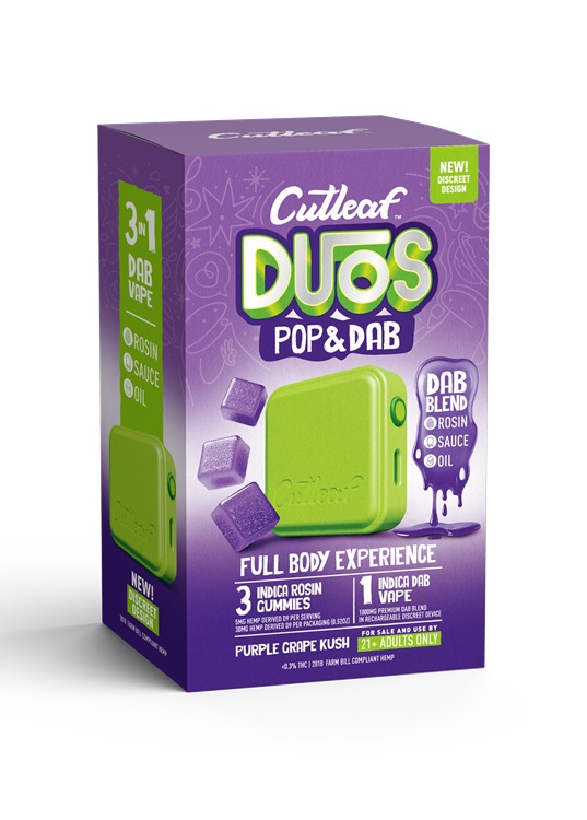 CUTLEAF DUOS POP&DAB - PURPLE GRAPE KUSH** THREE GUMMIES + ONE DAB VAPE **