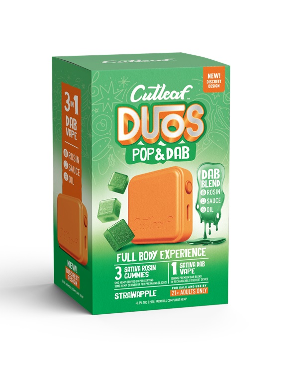 CUTLEAF DUOS POP&DAB - STRAWAPPLE** THREE GUMMIES + ONE DAB VAPE **