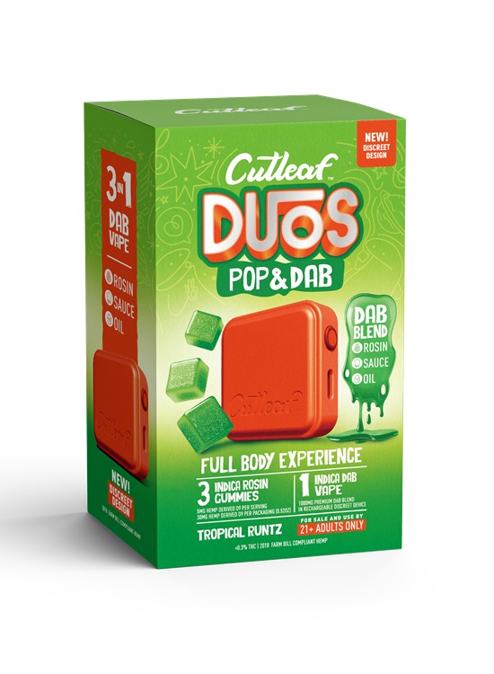 CUTLEAF DUOS POP&DAB - TROPICAL RUNTZ** THREE GUMMIES + ONE DAB VAPE **