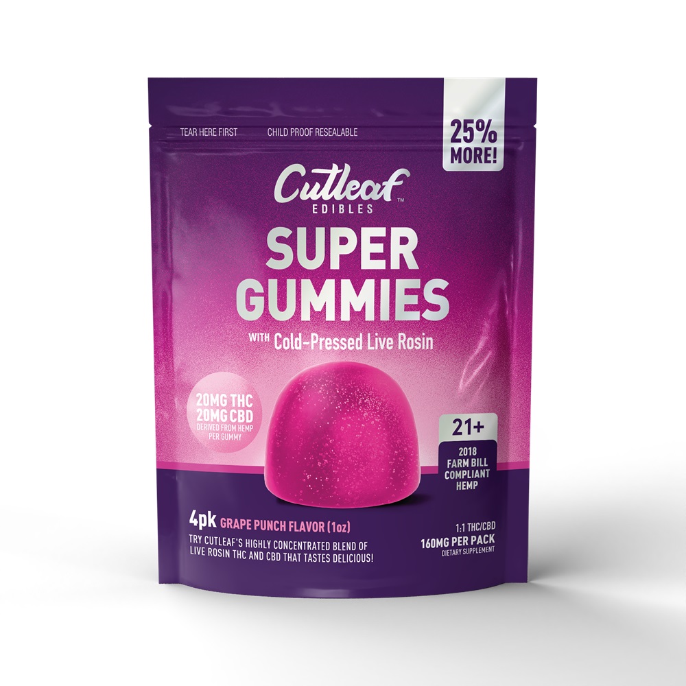 CUTLEAF GRAPE PUNCH SUPER GUMMIES**NOW WITH 25% MORE - 4 GUMMIES PER BAG**