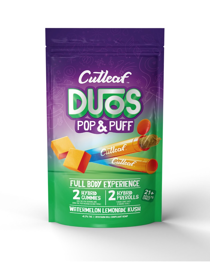 CUTLEAF DUOS POP&PUFF -WATERMELON LEMONDADE KUSH** TWO PREROLLS + TWO GUMMIES **
