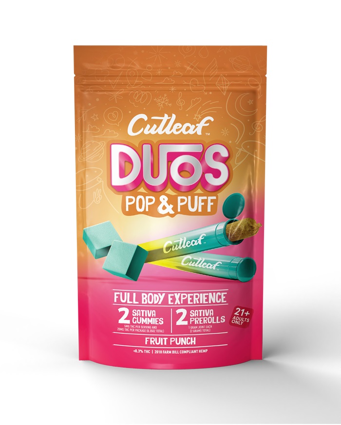CUTLEAF DUOS POP&PUFF -FRUIT PUNCH** TWO PREROLLS + TWO GUMMIES **