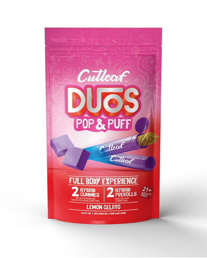 CUTLEAF DUOS POP&PUFF -LEMON GELATO** TWO PREROLLS + TWO GUMMIES **