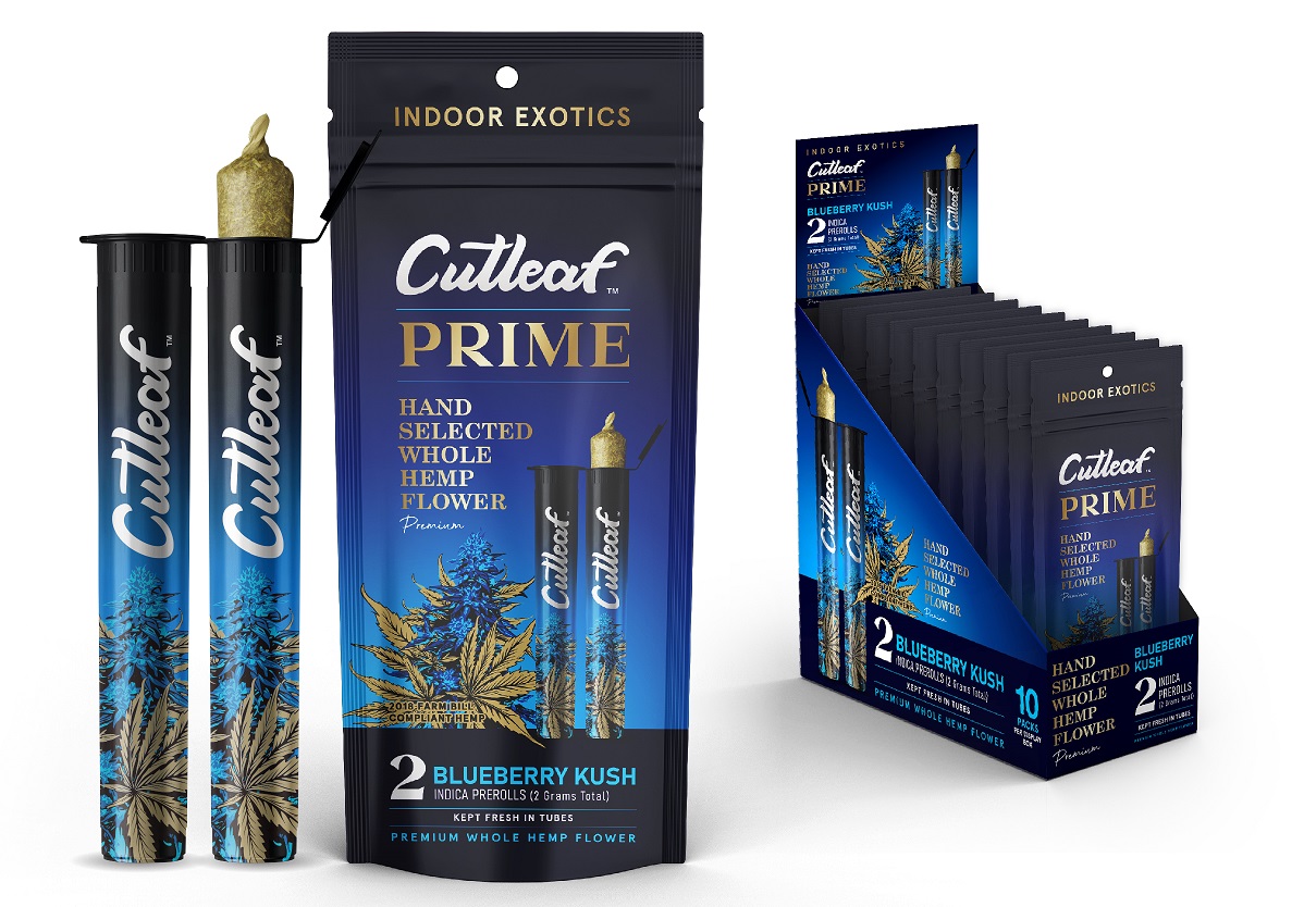 CUTLEAF PRIME PREROLLS - BLUEBERRY KUSH (INDICA)10 - 2PKS PER DISPLAY
