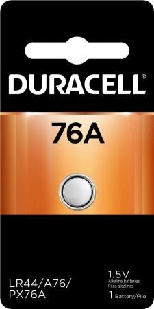 DURACELL ALKALINE 76A 1PKUSED FOR MEDICAL DEVICES, WATCHES, TOYS, CALCULATORS, KEY FOBS, CAMERAS.