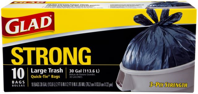 GLAD TRASH BAGS 30GAL12/10CT