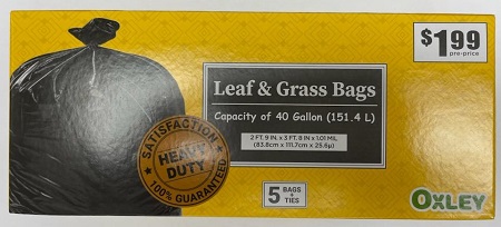 OXLEY HEAVY DUTY LEAF & GRASS BAG 40GAL 5CT(PRE-PRICE $1.99)