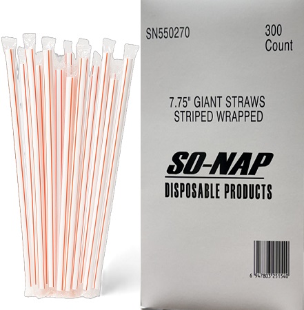 STRAWS WRAPPED GIANT RED&WHITE STRIPED  7.75