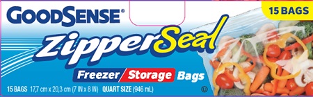 GOODSENSE ZIPPER FREEZER/STORAGE BAGS QUART40/15CT