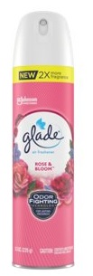 GLADE SPRAY ROSE & BLOOM 8.3OZ(NEW 2X MORE FRAGRANCE)