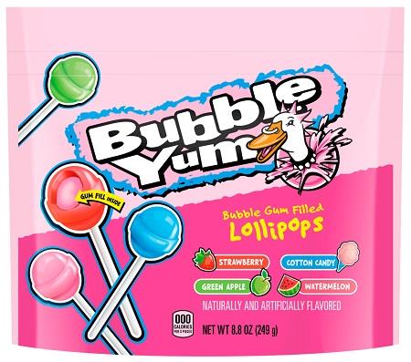 BUBBLE YUM FILLED LOLLIPOPS POUCH 8.8OZ