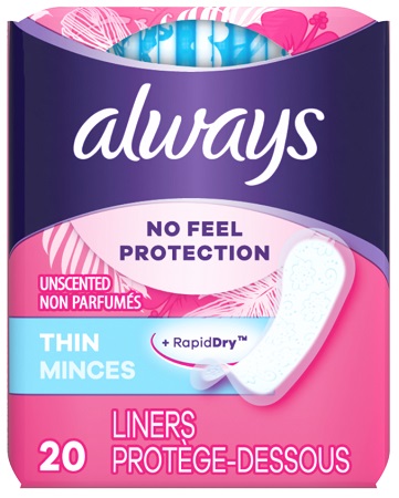 ALWAYS THIN LINERS UNSCENTED 20CT