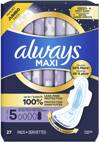 ALWAYS MAXI OVERNIGHT WITH WINGS #5 (27CT)**AVAILABLE BY SPECIAL ORDER ONLY, ALLOW 21 DAYS LEADTIME