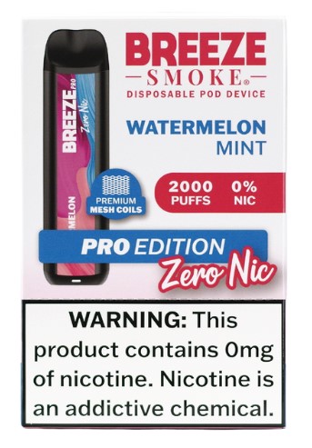 BREEZE PRO  0 NIC - WATERMELON MINT (LUSH ICE)**ZERO NICOTINE - 4 BOX LIMIT**