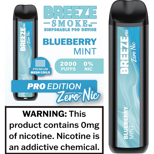BREEZE PRO  0 NIC - BLUE MINT**ZERO NICOTINE - 4 BOX LIMIT**