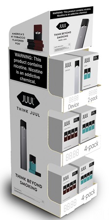 JUUL DISPLAY 48CT ASST. MENTHOL & VIRG. TOBACCO *SPECIAL PREBOOK-JUUL REPS***NOT FOR ONLINE SALES** 1BX SILVER DEVICE, 1BX MEN 5% 2PK, 1BX MEN 5% 4PK, 1BX MEN 3% 4PK, 1BX VIRG.5% 4PK, 1BX VRIG.3% 4PK