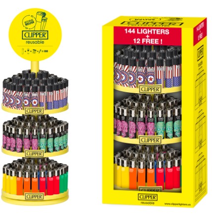 CLIPPER LIGHTER MIXED (CAROUSEL)48CT SOLD ASSORTED + 48CT SUGAR SKULLS + 48CT STARS + 12 FREE PCS
