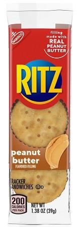 NABISCO RITZ SANDWICH PEANUT BUTTER 1.38OZ**MANUFACTURER GUARANTEED SHELF LIFE IS 45 DAYS**