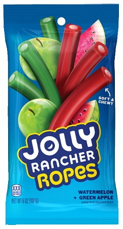 JOLLY RANCHER ROPES WATERMELON & GREEN APPLE 6OZ PEG BAG