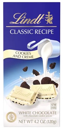 LINDT BAR 4.2oz COOKIES & CREME         15% OFF PROMO**AVAILABLE BY SPECIAL ORDER AND EMAIL ONLY, ALLOW 14 DAYS LEADTIME**