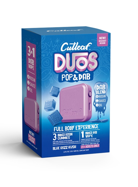 CUTLEAF DUOS POP&DAB -BLUE RAZZ KUSH** THREE GUMMIES + ONE DAB VAPE **