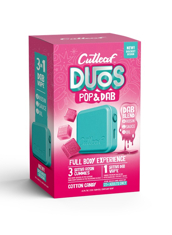 CUTLEAF DUOS POP&DAB - COTTON CANDY** THREE GUMMIES + ONE DAB VAPE **