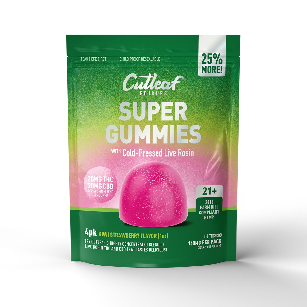 CUTLEAF KIWI STRAWBERRY SUPER GUMMIES**NOW WITH 25% MORE - 4 GUMMIES PER BAG**