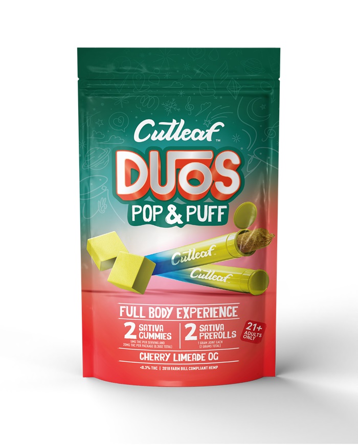 CUTLEAF DUOS POP&PUFF -CHERRY LIME OG** TWO PREROLLS + TWO GUMMIES **