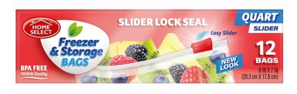 HOME SELECT FREEZER QUART BAGSSLIDER LOCK 12CT