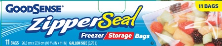 GOODSENSE ZIPPER FREEZER/STORAGE BAGS GALLON 30/11CT