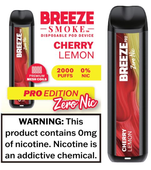 BREEZE PRO  0 NIC - CHERRY LEMON**ZERO NICOTINE - 4 BOX LIMIT**